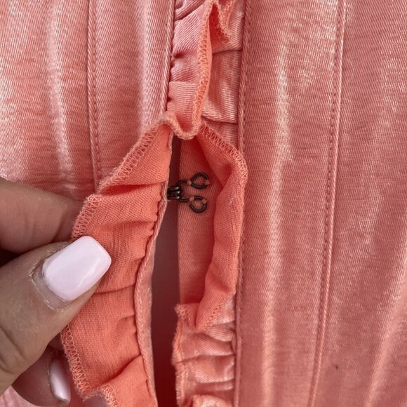 Chico's Ruffle Trim Blazer Jacket Size 8 (1) Pastel Peach 3/4 Sleeve Spring - Picture 4 of 12